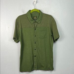 Prana Green Button Front Short Sleeve Shirt Large